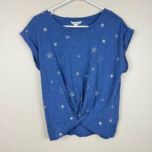 lucky brand top women medium celestial star blue silver front knot short sleeve